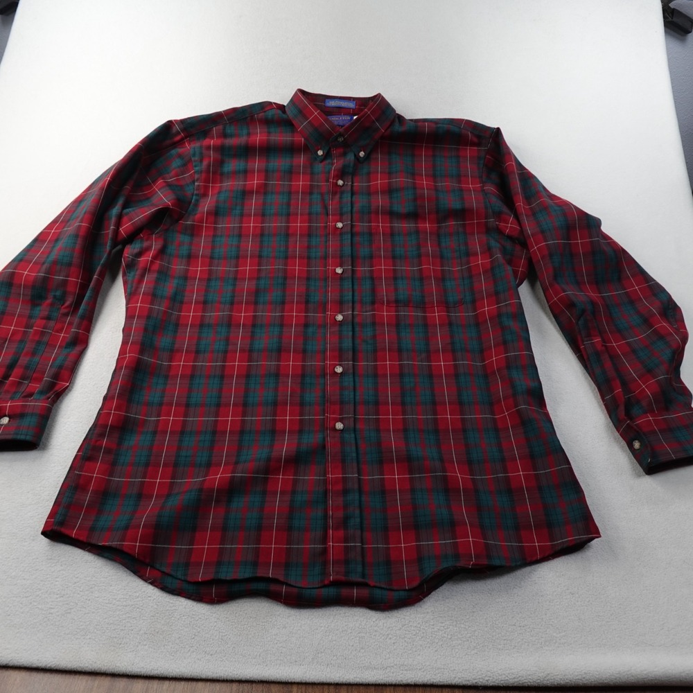 Pendleton Sir Pendleton Mens XL Plaid Wool Button Shirt Red Green 100% Virgin Wo
